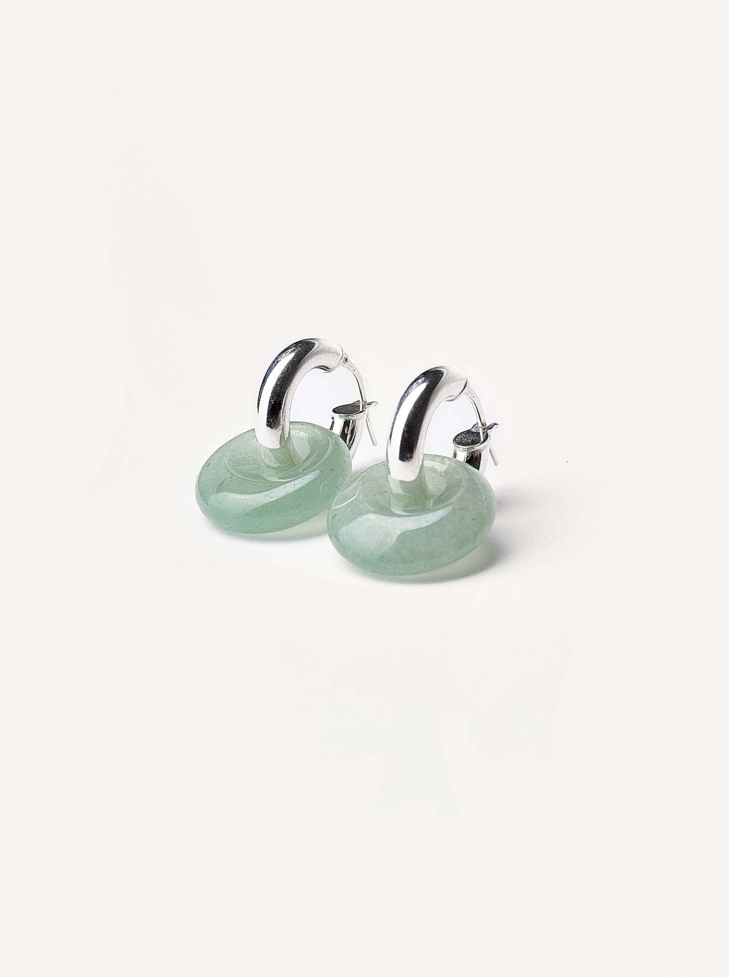SILVER HOOPS WITH GREEN STONE