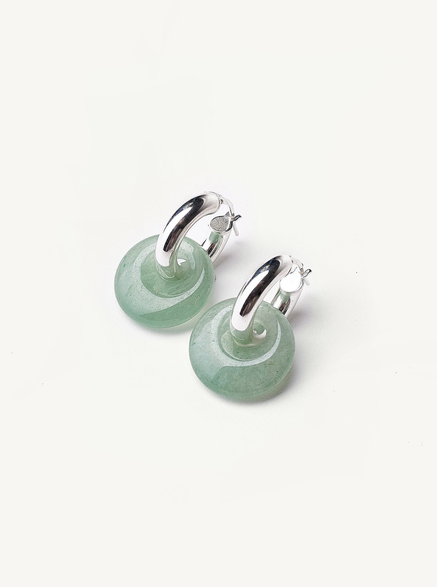 SILVER HOOPS WITH GREEN STONE