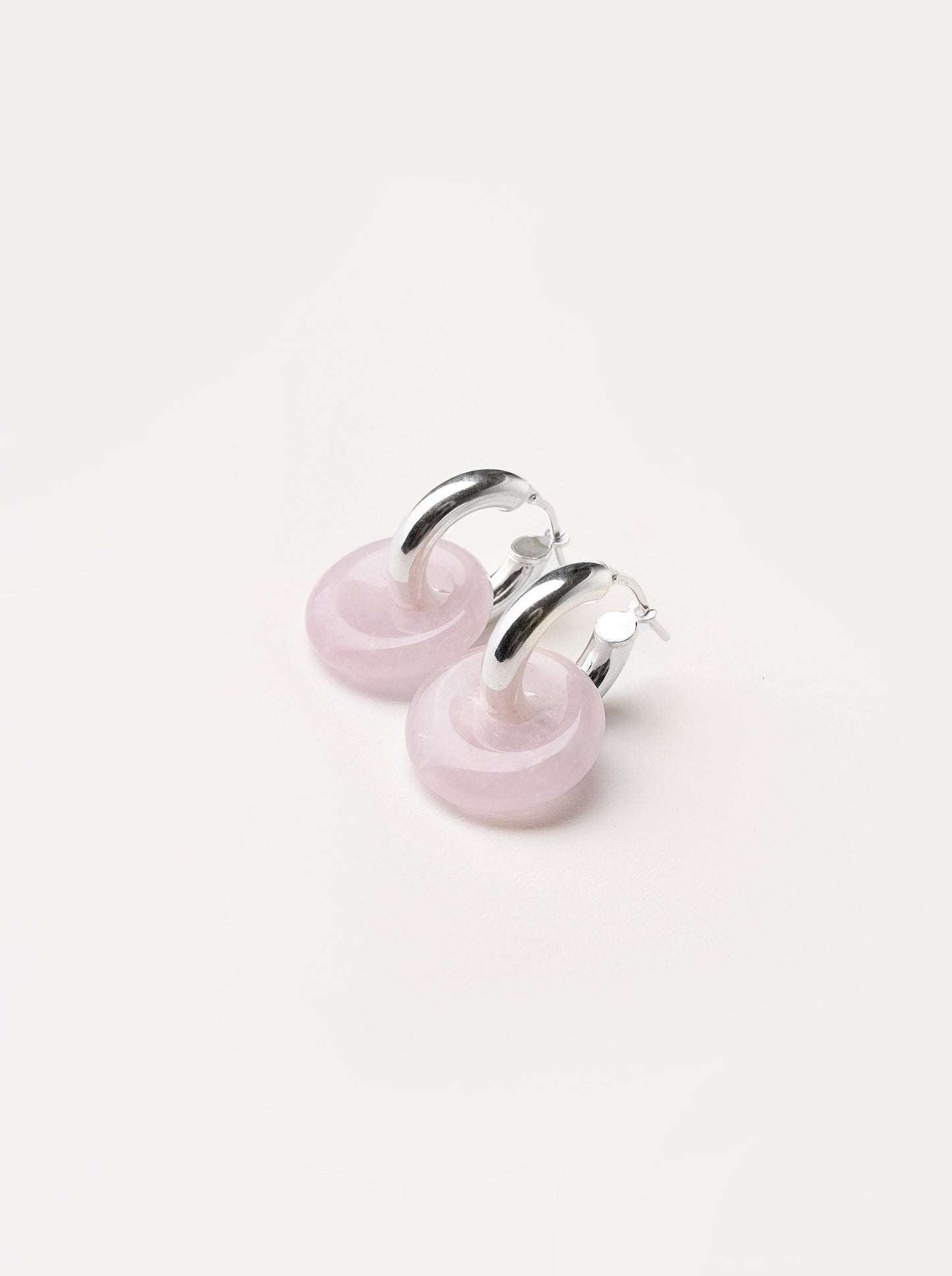 SILVER HOOPS WITH ROSE STONE