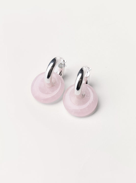 SILVER HOOPS WITH ROSE STONE