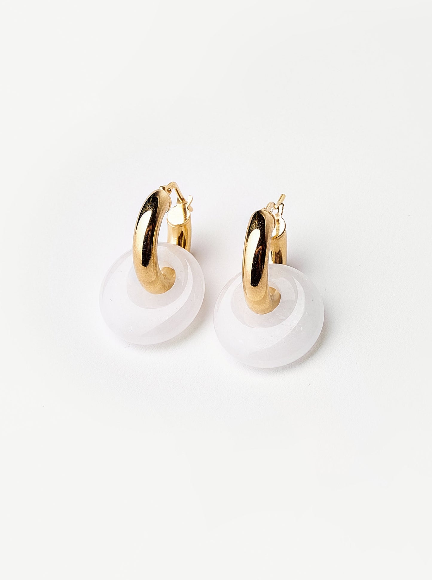 GOLD-PLATED HOOPS WITH WHITE STONE