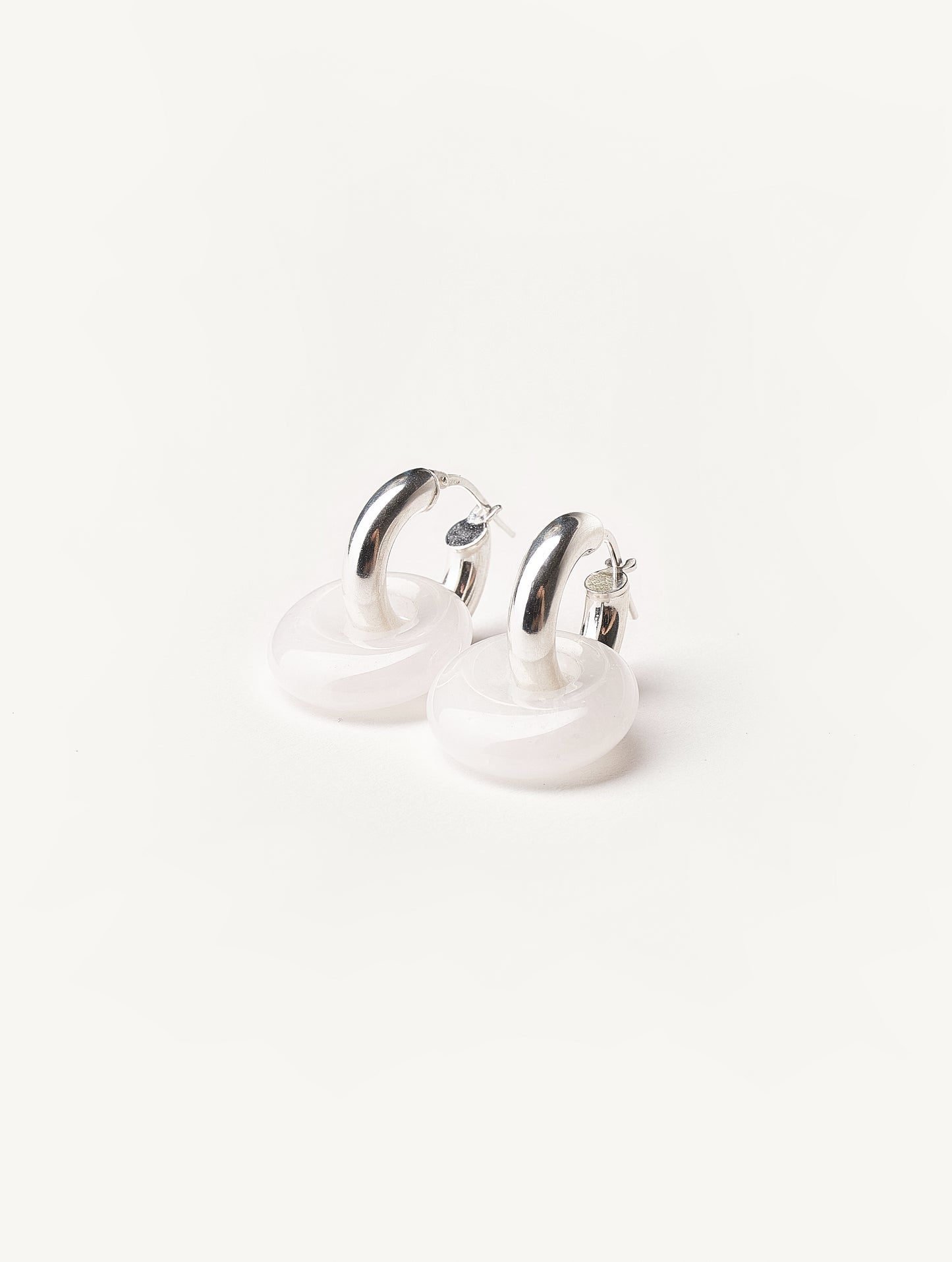 SILVER HOOPS WITH WHITE STONE