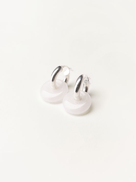 SILVER HOOPS WITH WHITE STONE